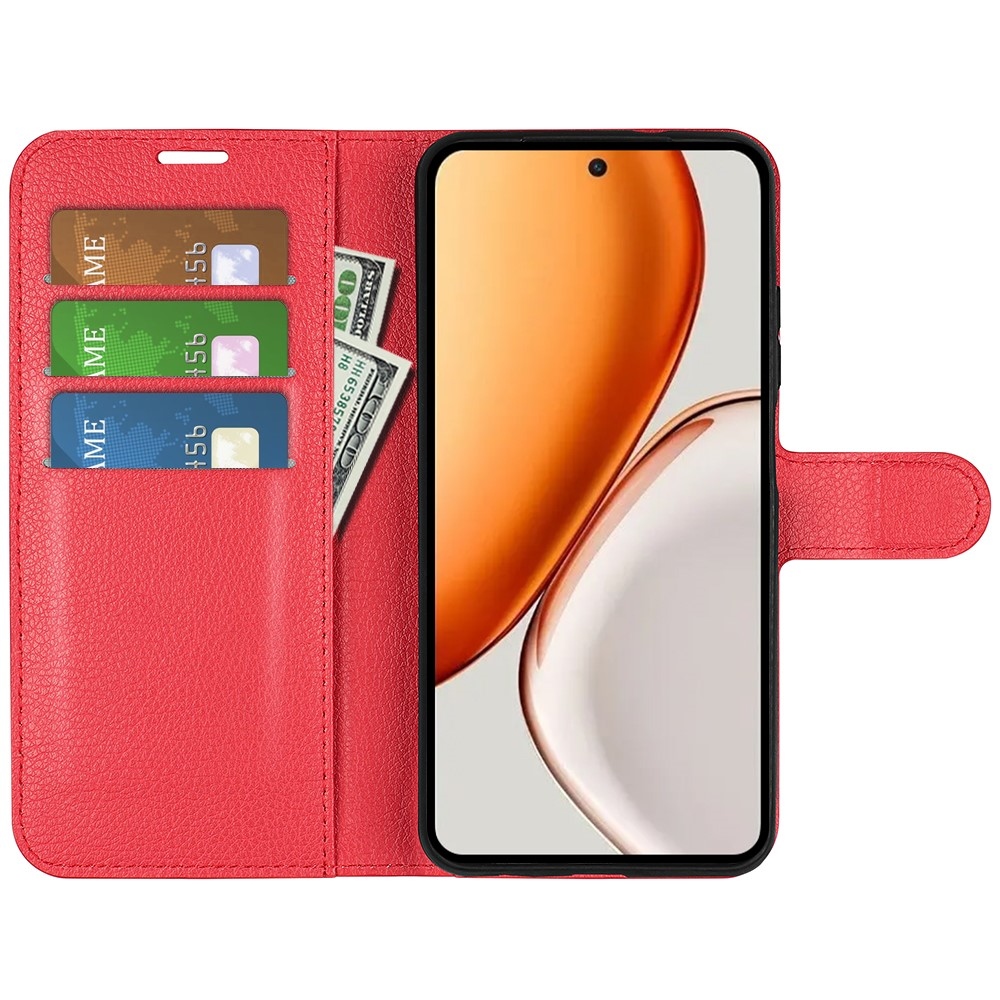 Litchi knižkové puzdro na Honor Magic 8 Lite 5G - červené