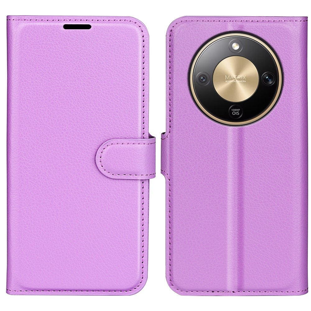 Litchi knižkové puzdro na Honor Magic 8 Lite 5G - fialové