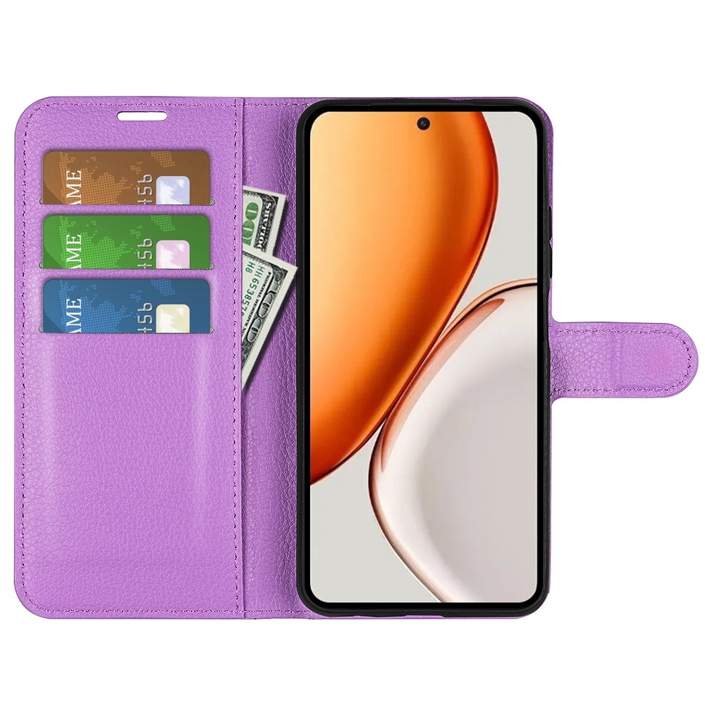 Litchi knižkové puzdro na Honor Magic 8 Lite 5G - fialové