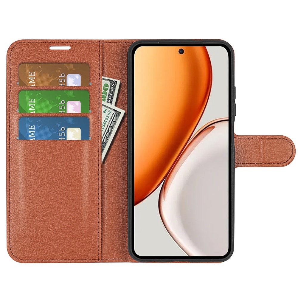 Litchi knižkové puzdro na Honor Magic 8 Lite 5G - hnedé