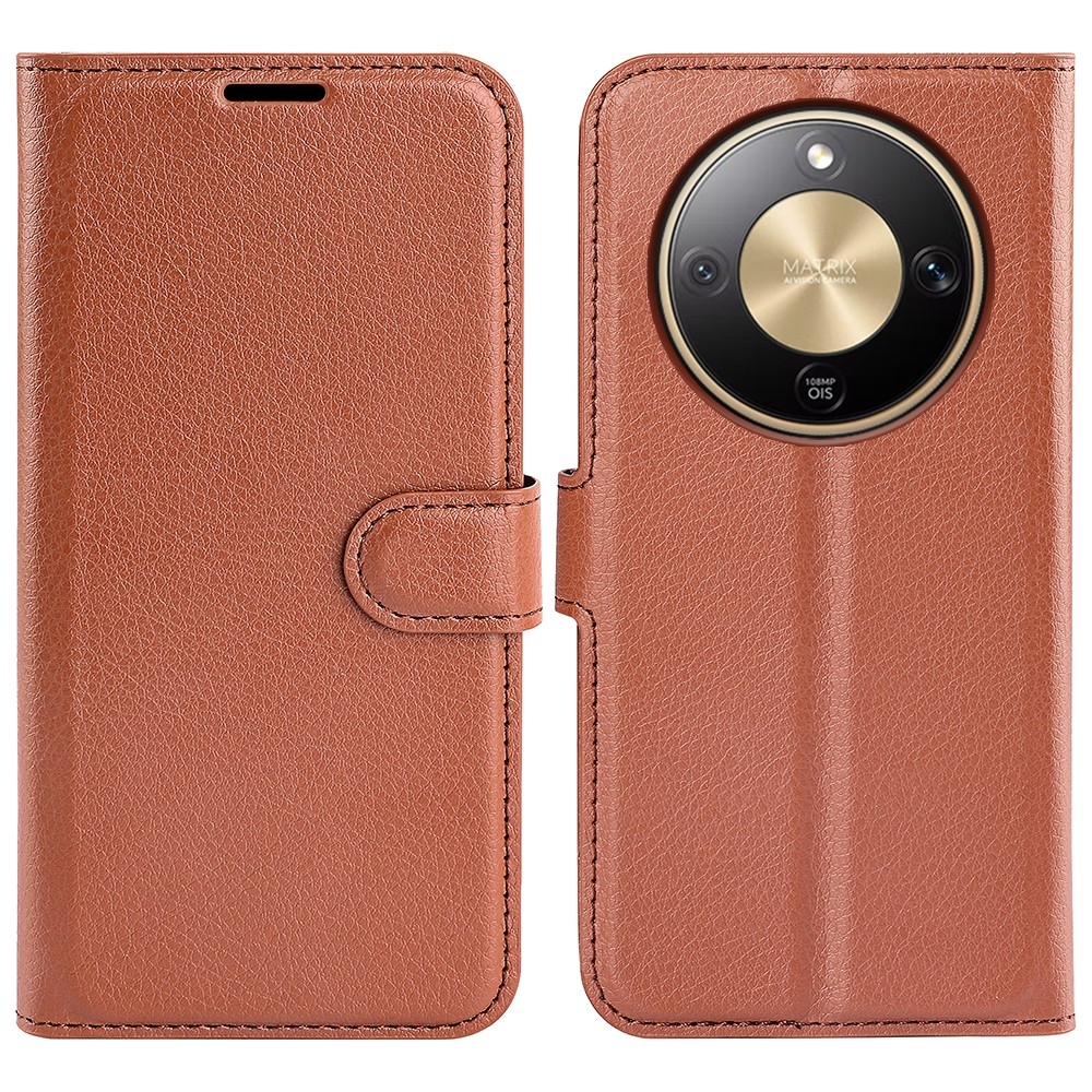 Litchi knižkové puzdro na Honor Magic 8 Lite 5G - hnedé