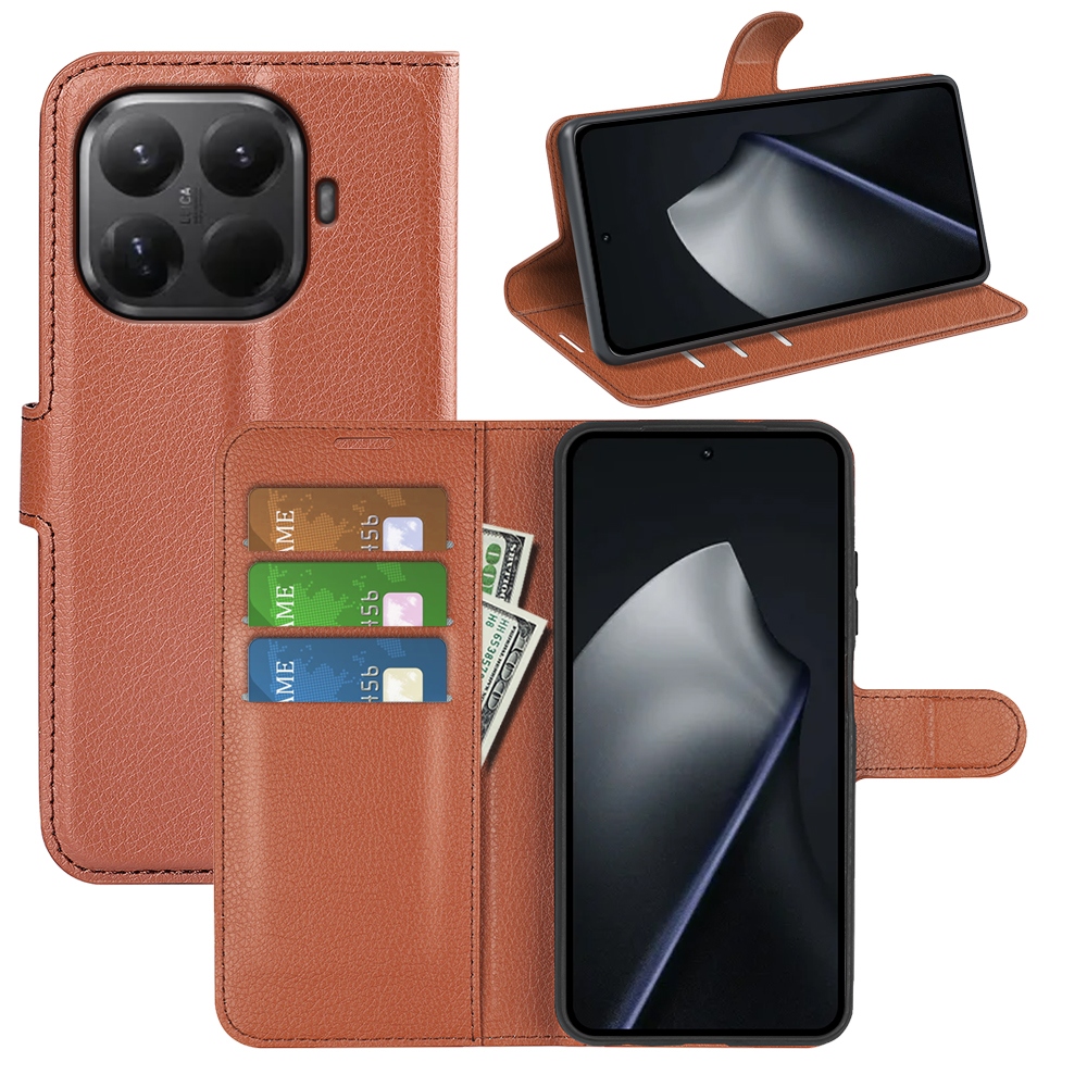 Litchi knižkové púzdro na mobil Xiaomi 17T - hnedé