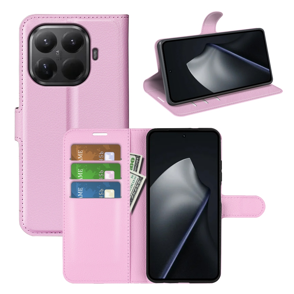 Litchi knižkové púzdro na mobil Xiaomi 17T - ružové