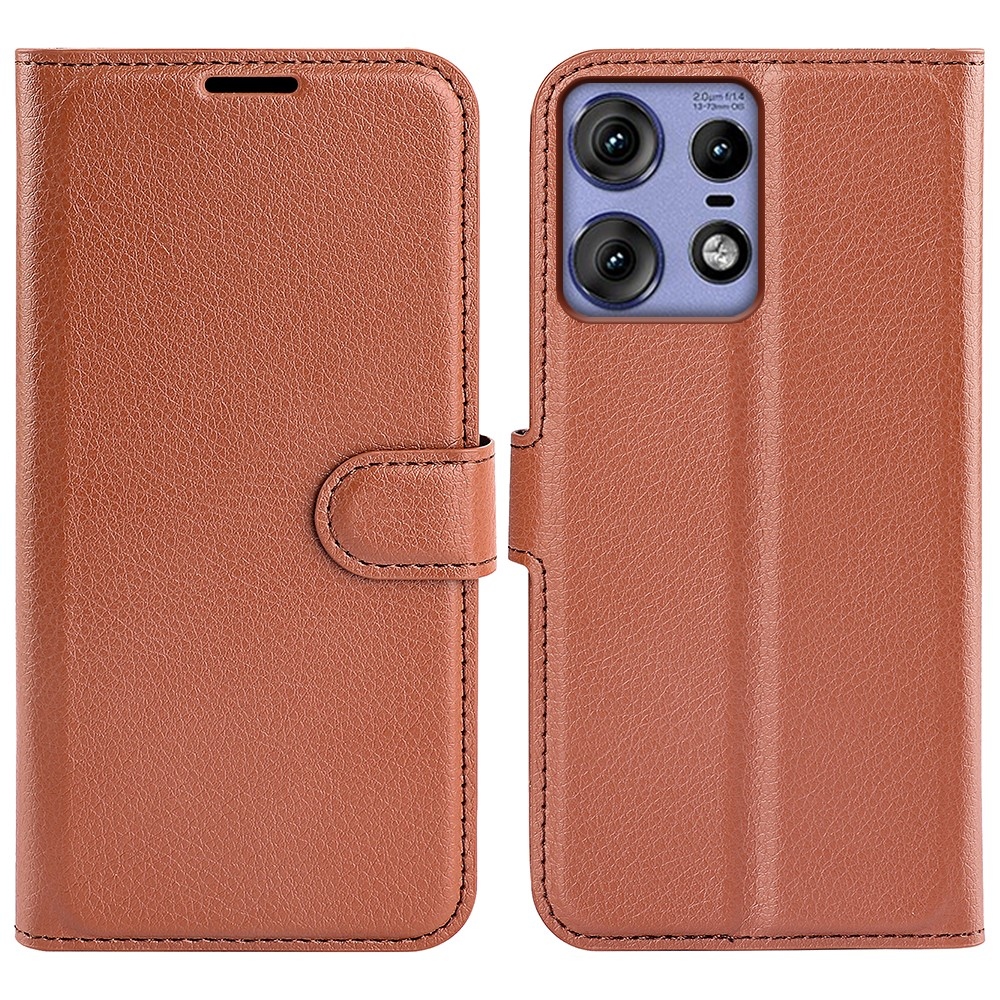 Litchi knižkové púzdro na Motorola Edge 50 Pro 5G - hnedé