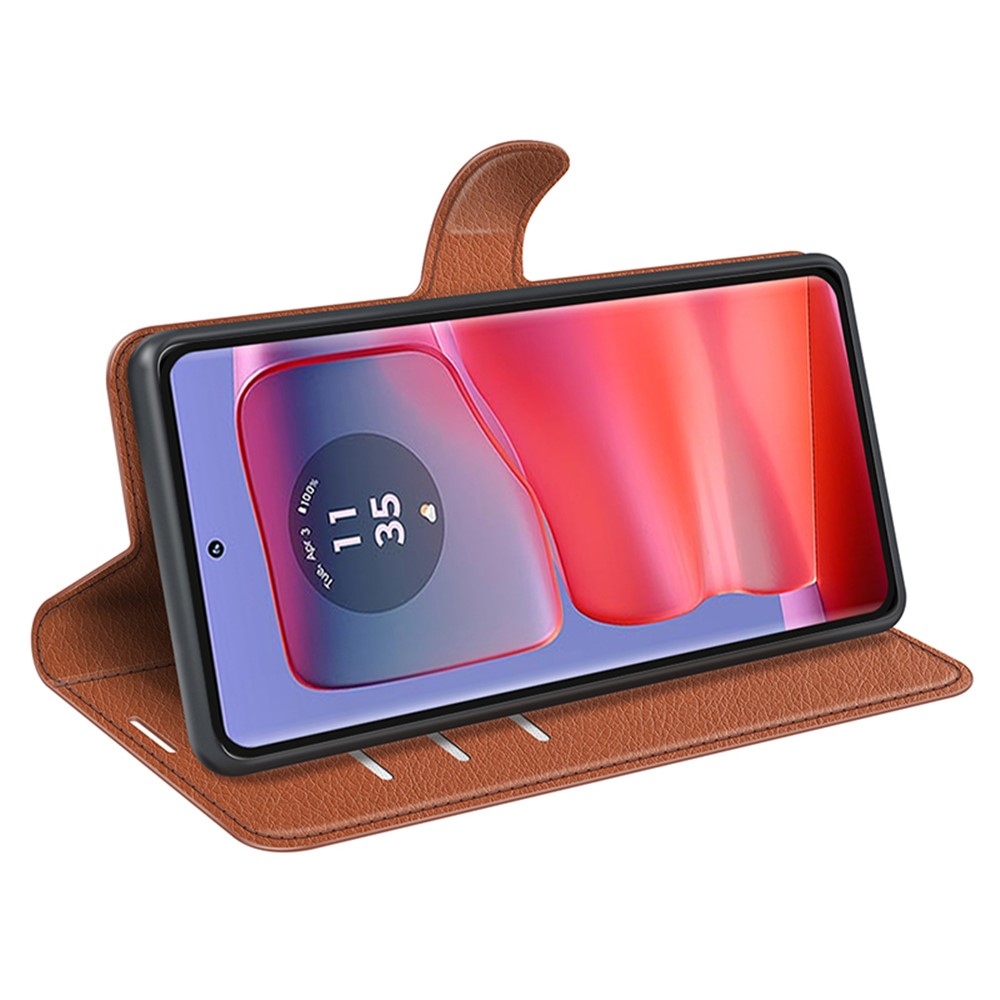 Litchi knižkové púzdro na Motorola Edge 50 Pro 5G - hnedé