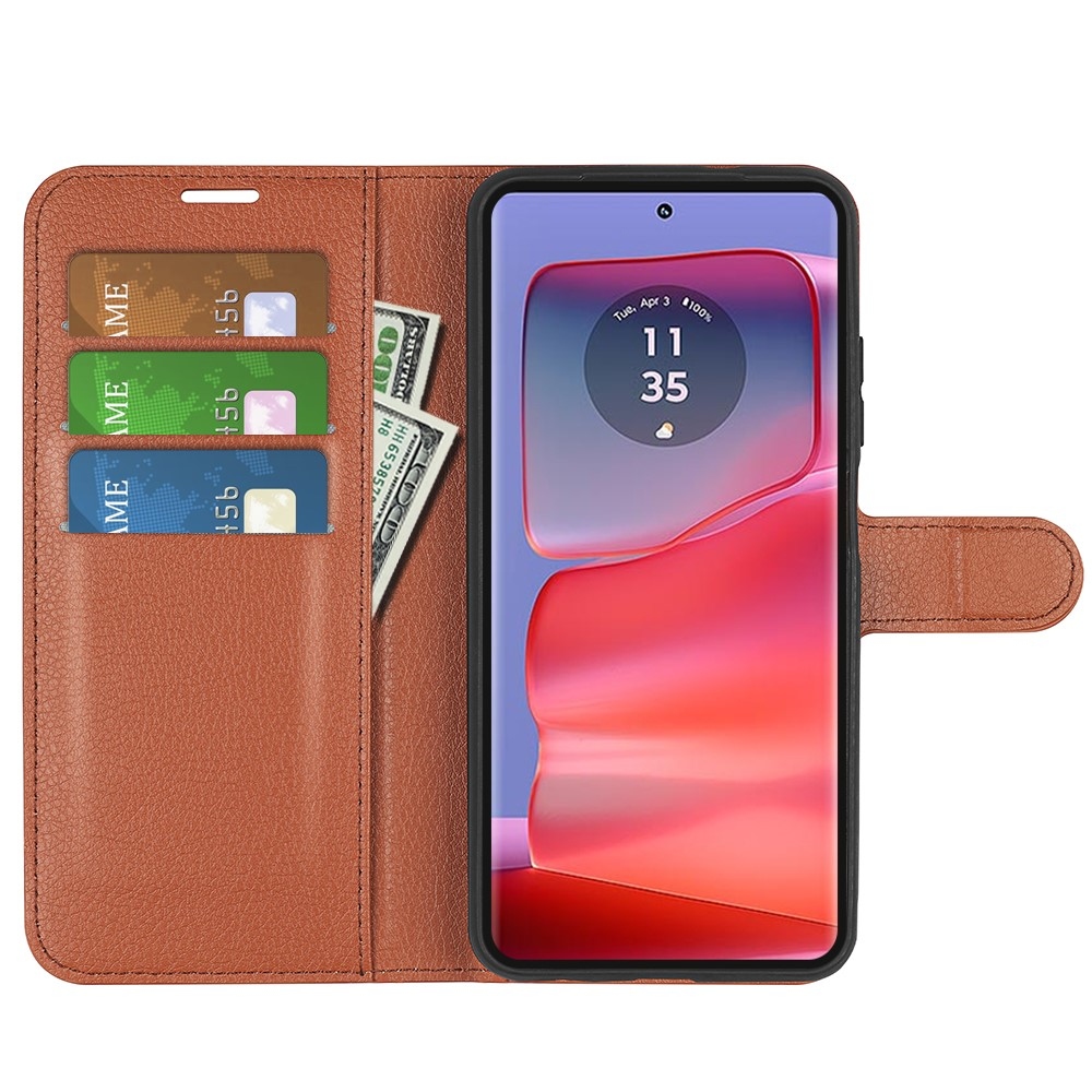 Litchi knižkové púzdro na Motorola Edge 50 Pro 5G - hnedé