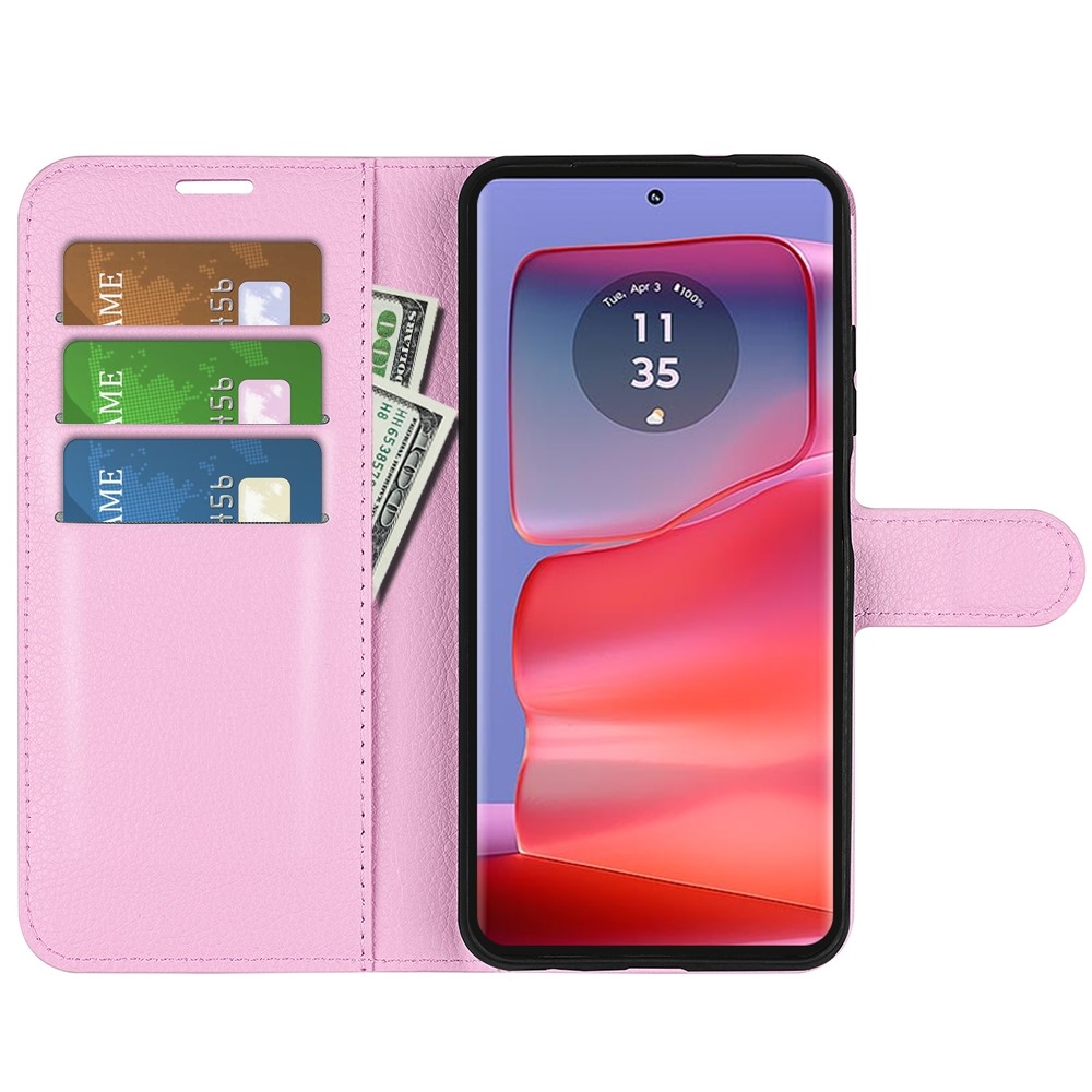 Litchi knižkové púzdro na Motorola Edge 50 Pro 5G - ružové