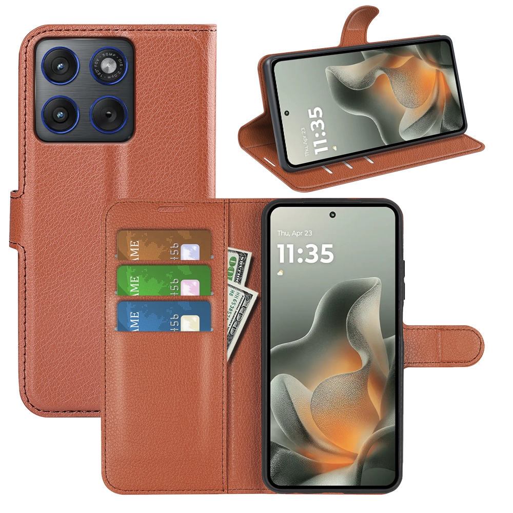 Litchi knižkové púzdro na Motorola Edge 70 5G - hnedé