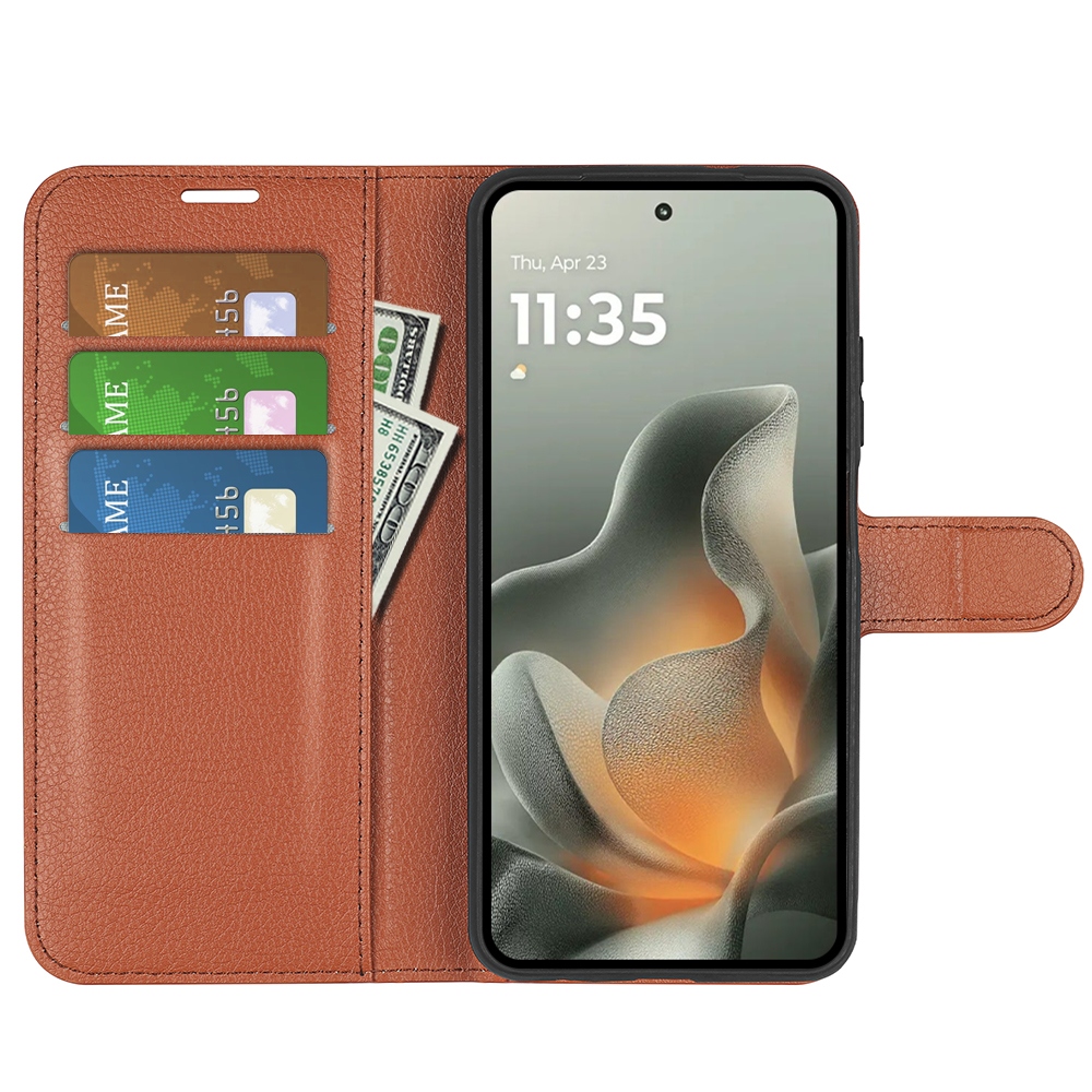 Litchi knižkové púzdro na Motorola Edge 70 5G - hnedé