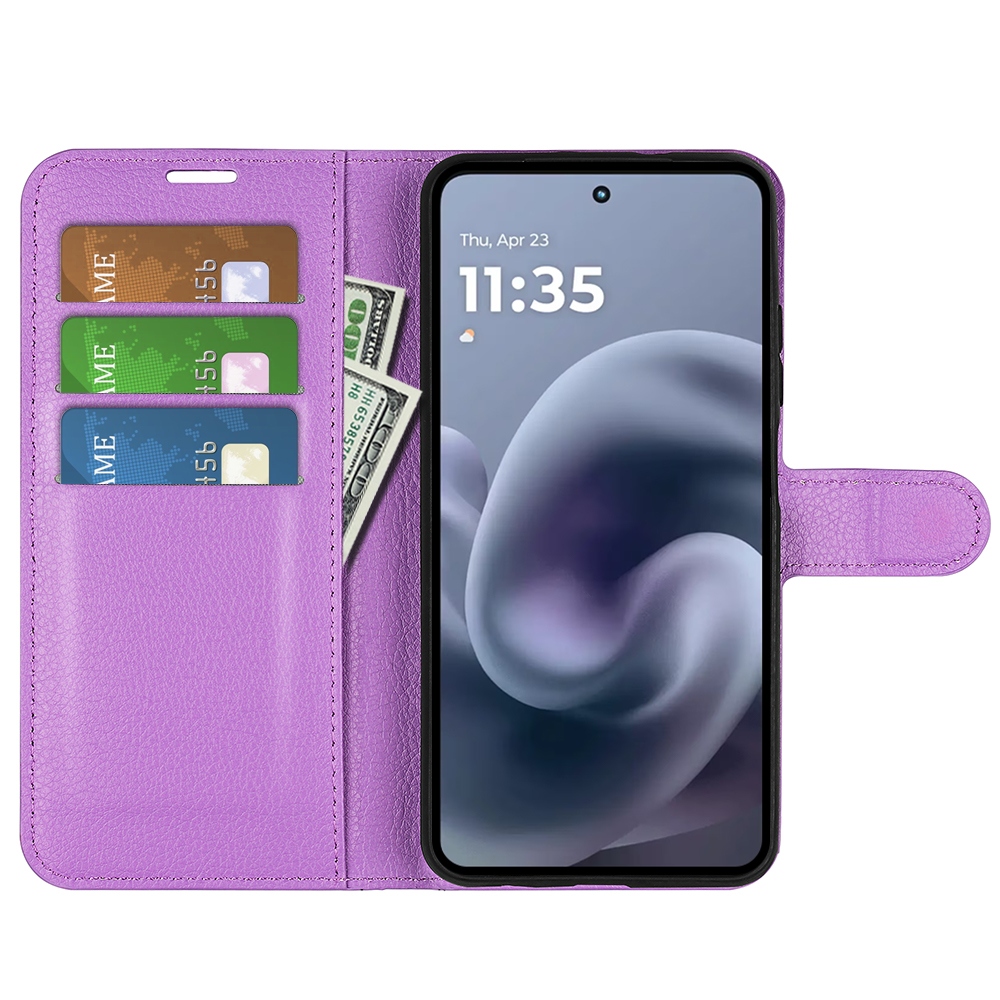 Litchi knižkové púzdro na Motorola Moto G86 5G - fialové