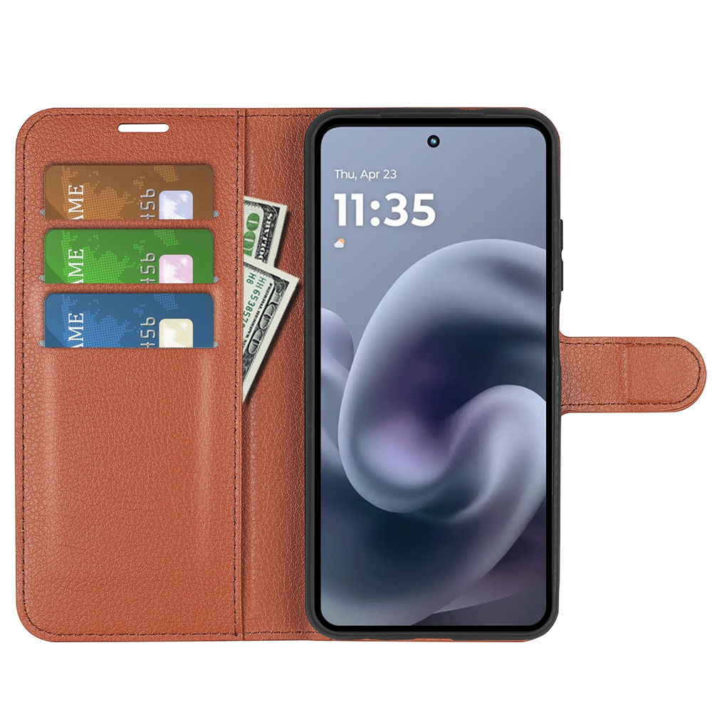 Litchi knižkové púzdro na Motorola Moto G86 5G - hnedé
