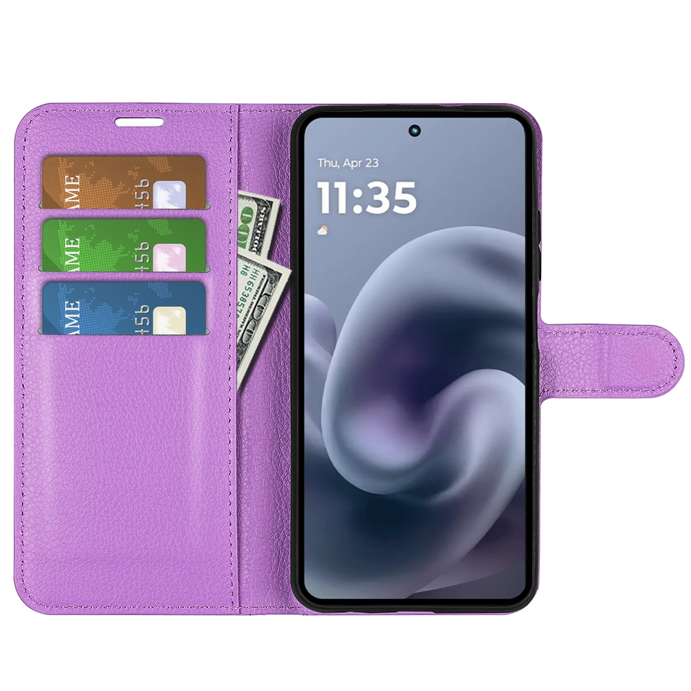 Litchi knižkové púzdro na Motorola Moto G86 Power 5G - fialové
