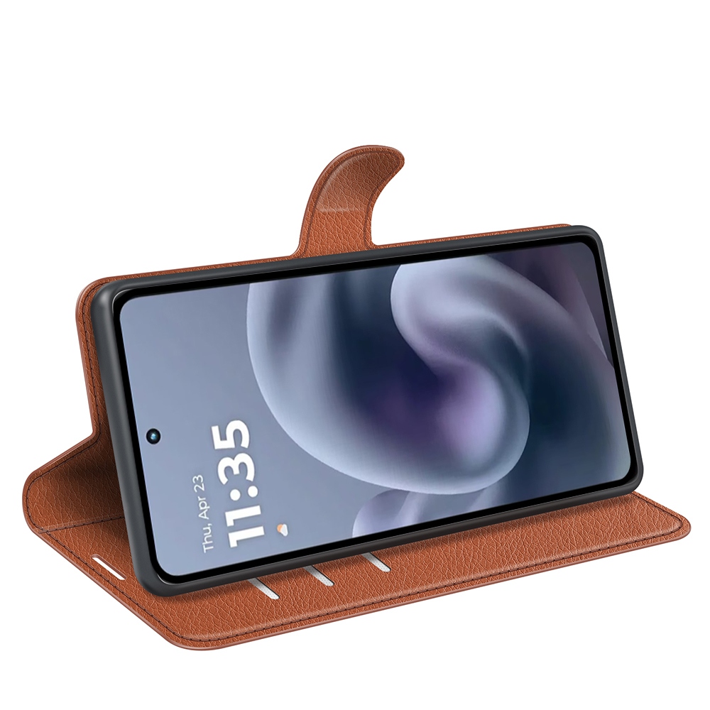 Litchi knižkové púzdro na Motorola Moto G86 Power 5G - hnedé