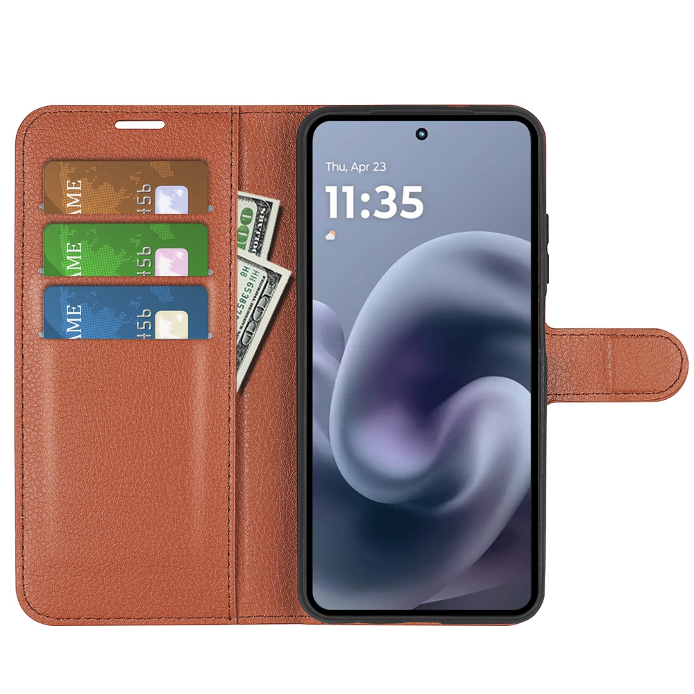Litchi knižkové púzdro na Motorola Moto G86 Power 5G - hnedé