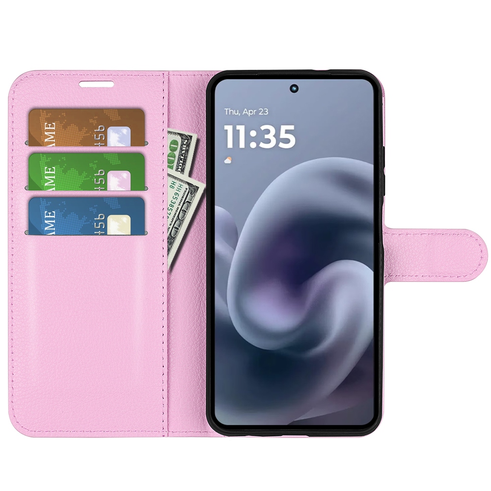 Litchi knižkové púzdro na Motorola Moto G86 Power 5G - ružové