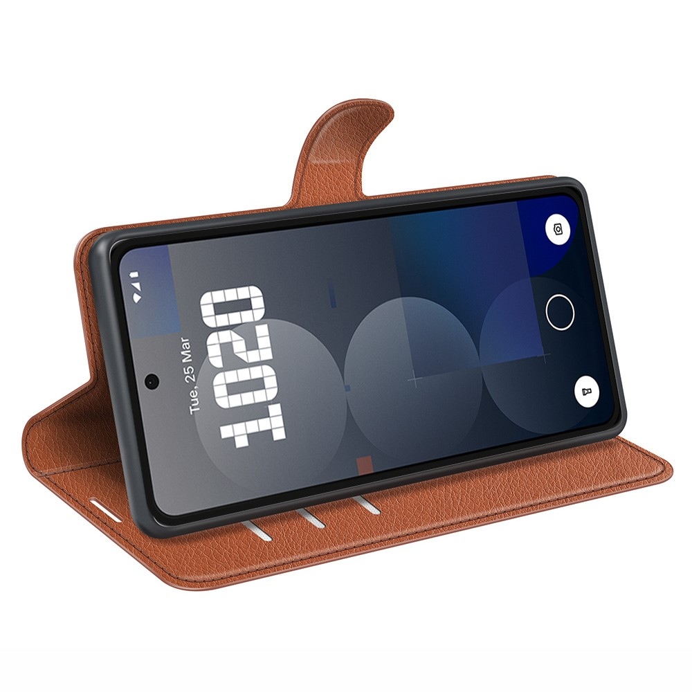 Litchi knižkové puzdro na Nothing Phone (3a) Pro - hnedé