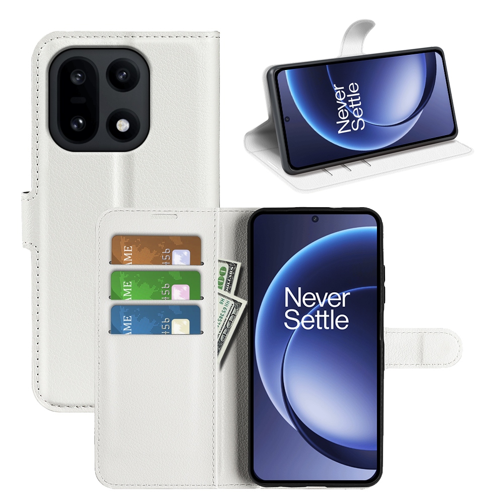 Litchi knižkové puzdro na OnePlus 15 5G - biele