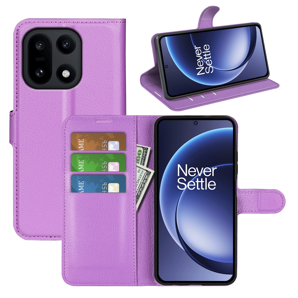 Litchi knižkové puzdro na OnePlus 15 5G - fialové