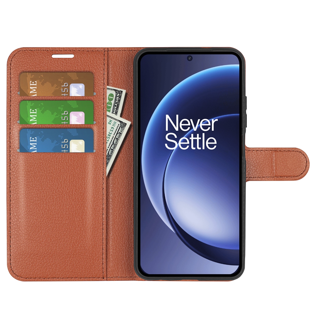 Litchi knižkové puzdro na OnePlus 15 5G - hnedé