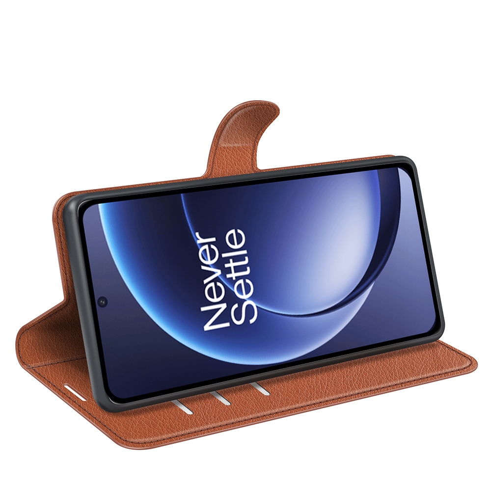 Litchi knižkové puzdro na OnePlus 15 5G - hnedé