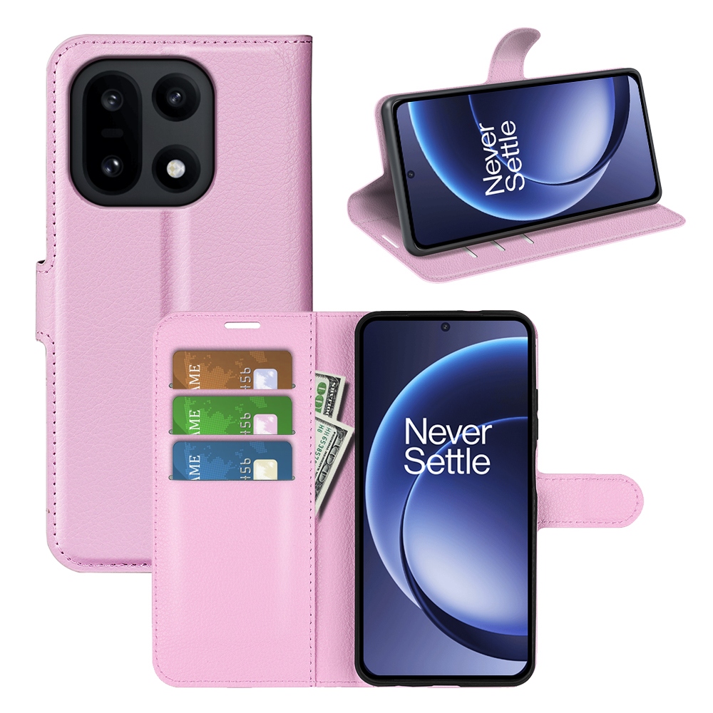 Litchi knižkové puzdro na OnePlus 15 5G - ružové