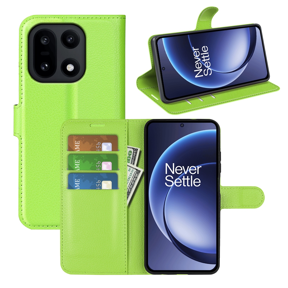 Litchi knižkové puzdro na OnePlus 15 5G - zelené