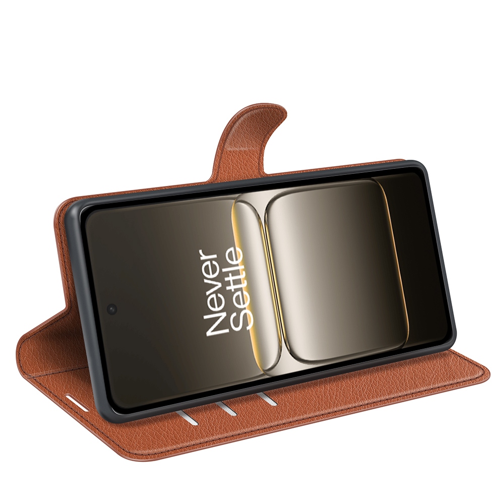 Litchi knižkové puzdro na OnePlus Nord 5 5G - hnedé