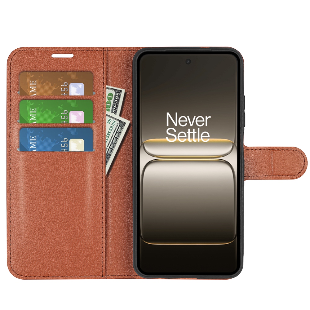 Litchi knižkové puzdro na OnePlus Nord 5 5G - hnedé