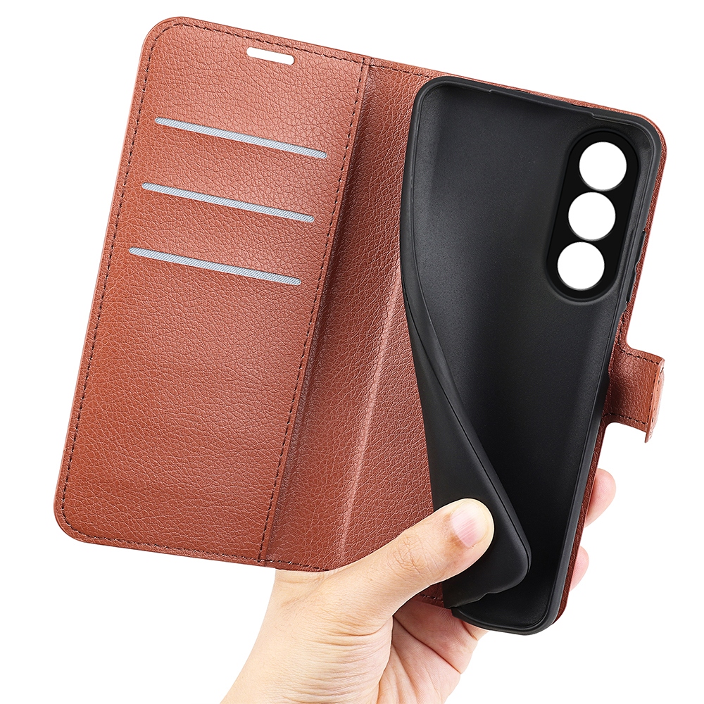 Litchi knižkové puzdro na OnePlus Nord 5 5G - hnedé