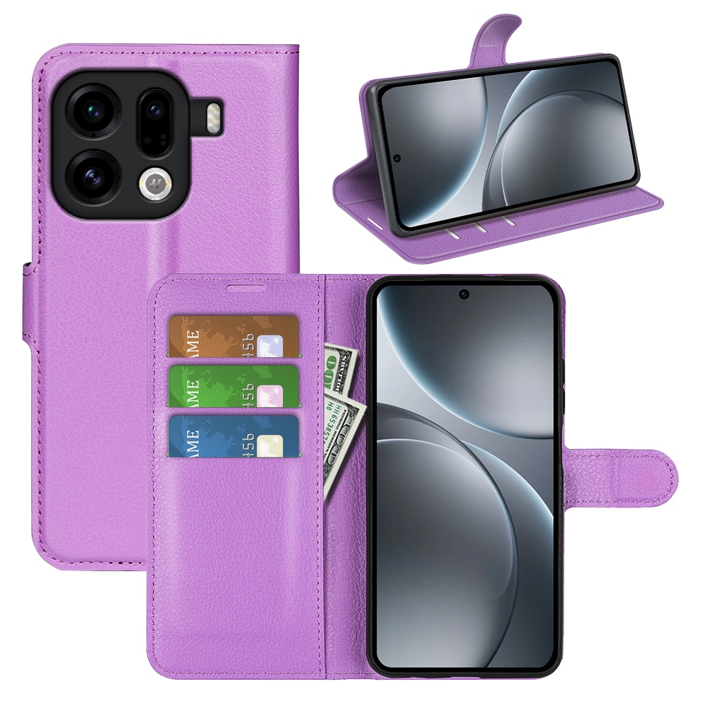 Litchi knižkové puzdro na Oppo Find X9 Pro 5G - fialové