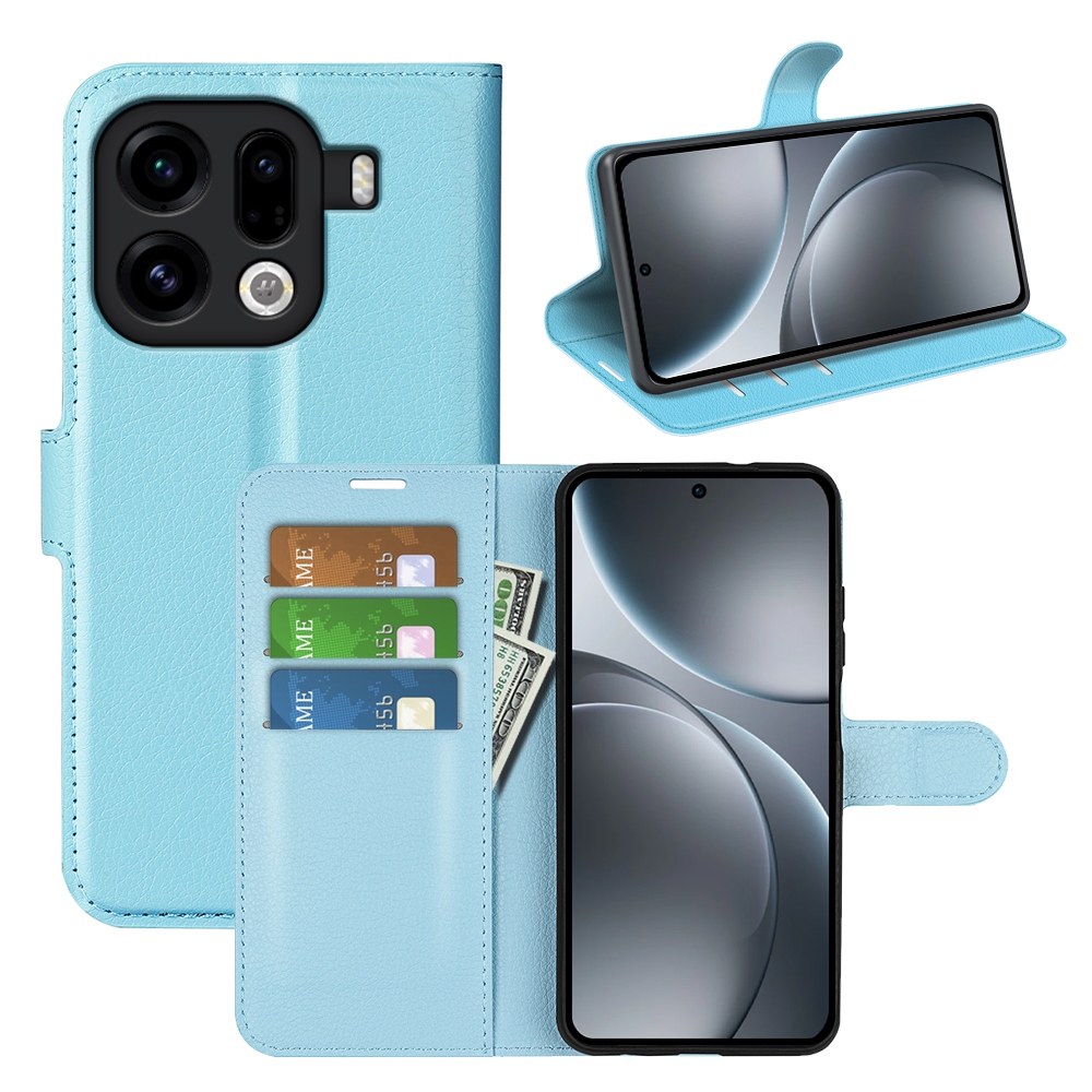 Litchi knižkové puzdro na Oppo Find X9 Pro 5G - modré