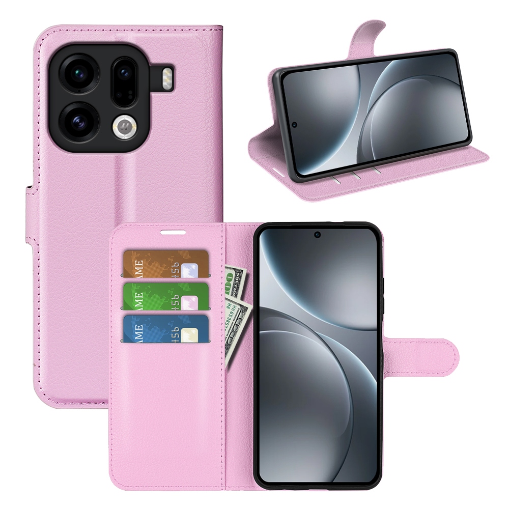 Litchi knižkové puzdro na Oppo Find X9 Pro 5G - ružové