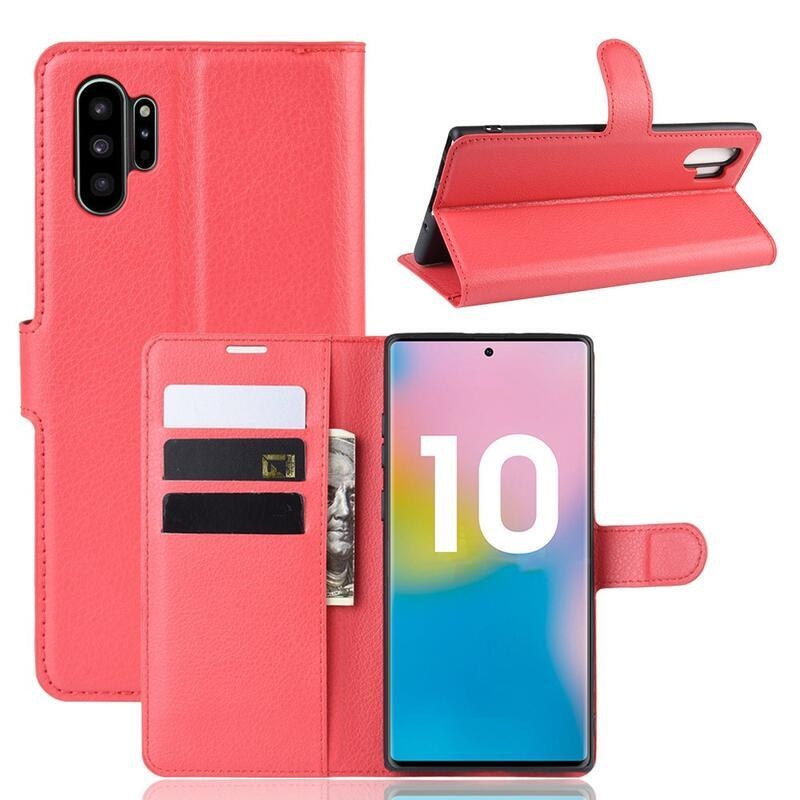 Litchi knižkové puzdro na Samsung Galaxy Note 10 Plus - červené