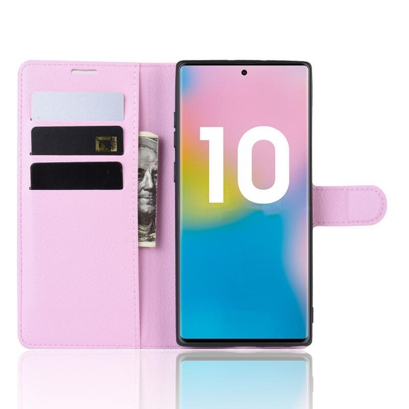 Litchi knižkové puzdro na Samsung Galaxy Note 10 Plus - ružové