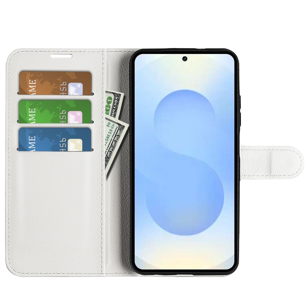 Litchi knižkové púzdro na Samsung Galaxy S26+ - biele