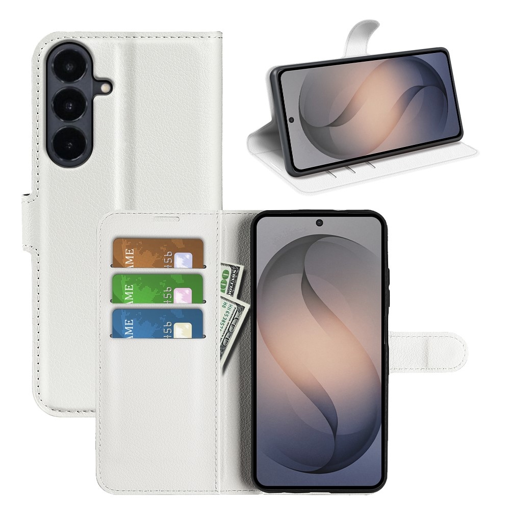 Litchi knižkové púzdro na Samsung Galaxy S26 FE - biele