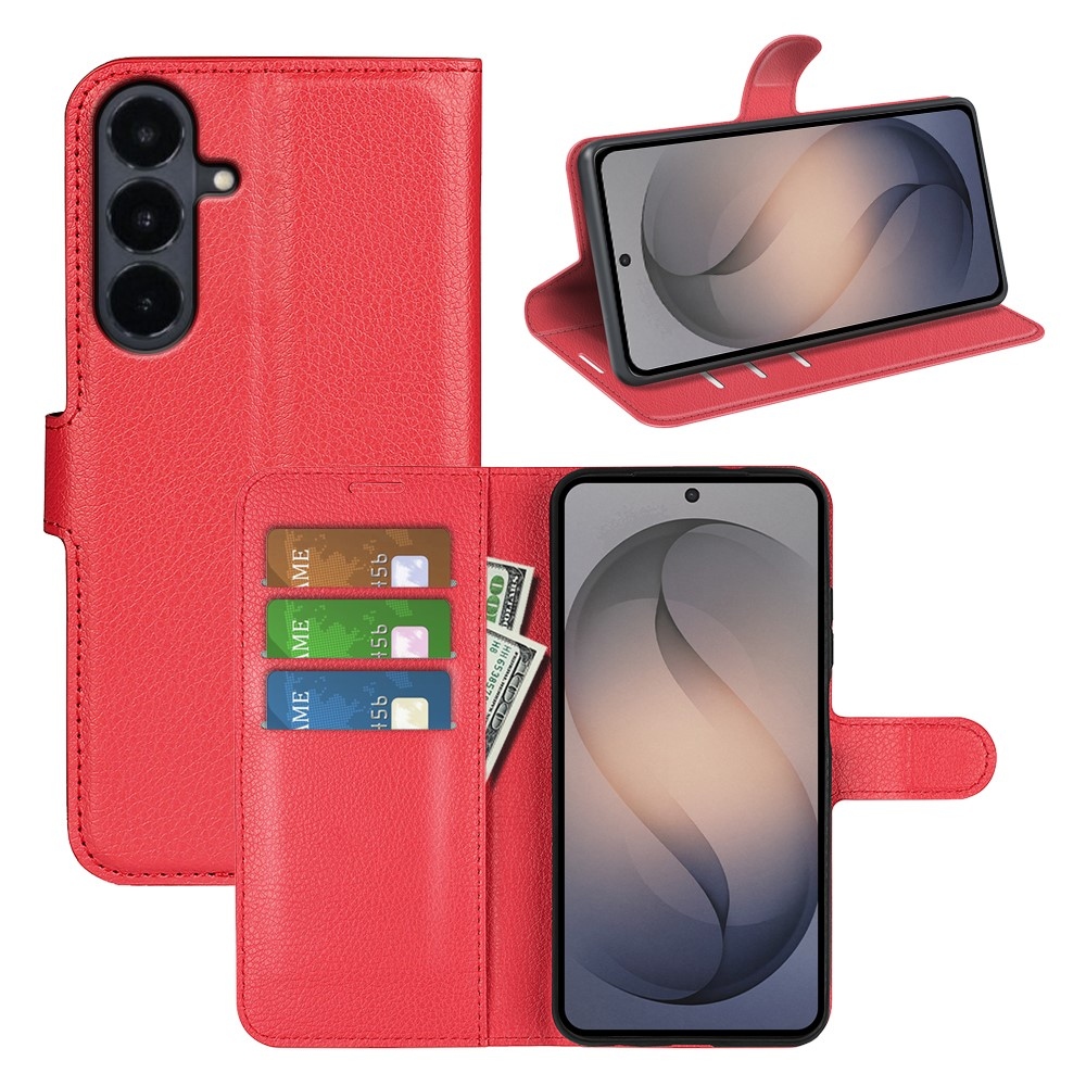 Litchi knižkové púzdro na Samsung Galaxy S26 FE - červené