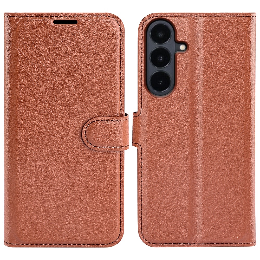 Litchi knižkové púzdro na Samsung Galaxy S26 FE - hnedé