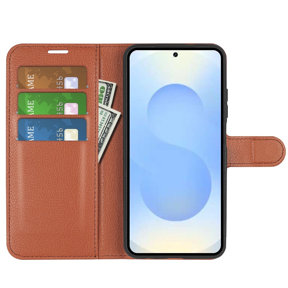 Litchi knižkové púzdro na Samsung Galaxy S26+ - hnedé