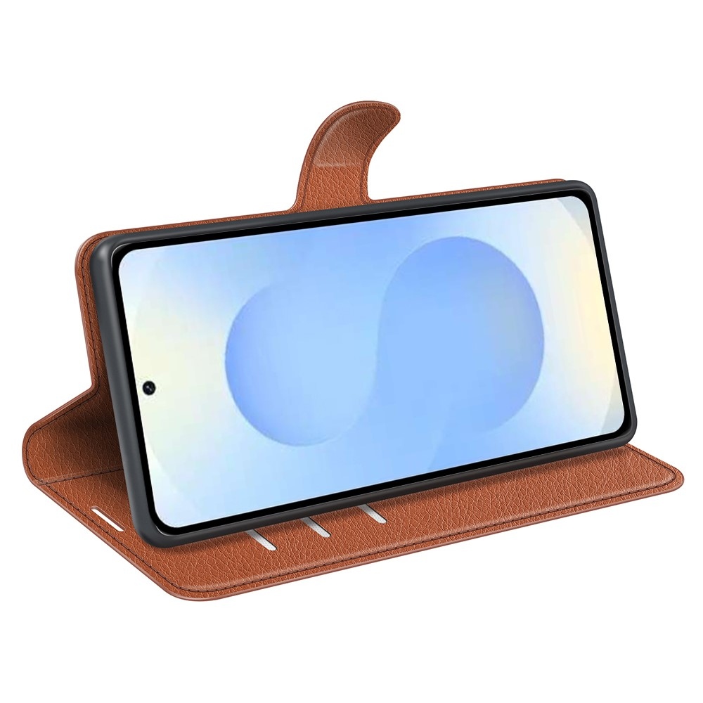 Litchi knižkové púzdro na Samsung Galaxy S26+ - hnedé