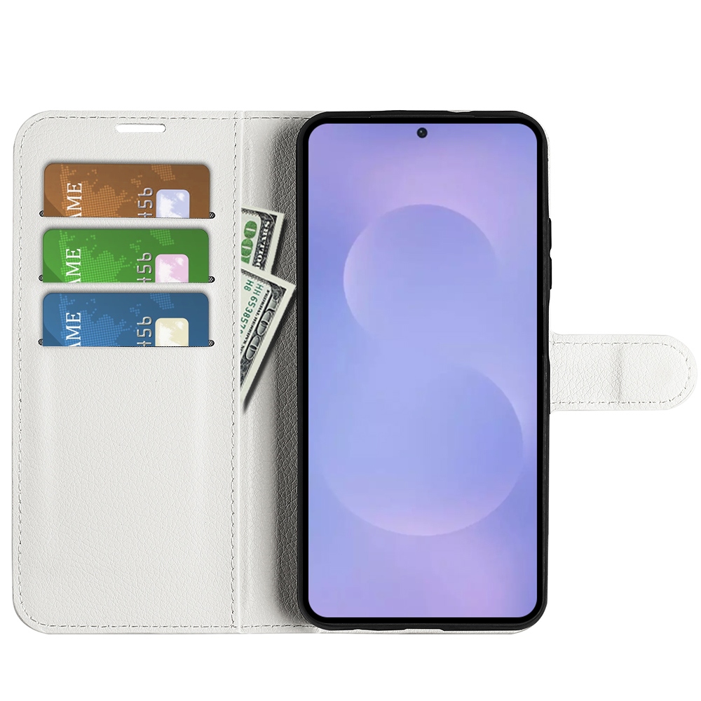Litchi knižkové púzdro na Samsung Galaxy S26/S26 Pro - biele