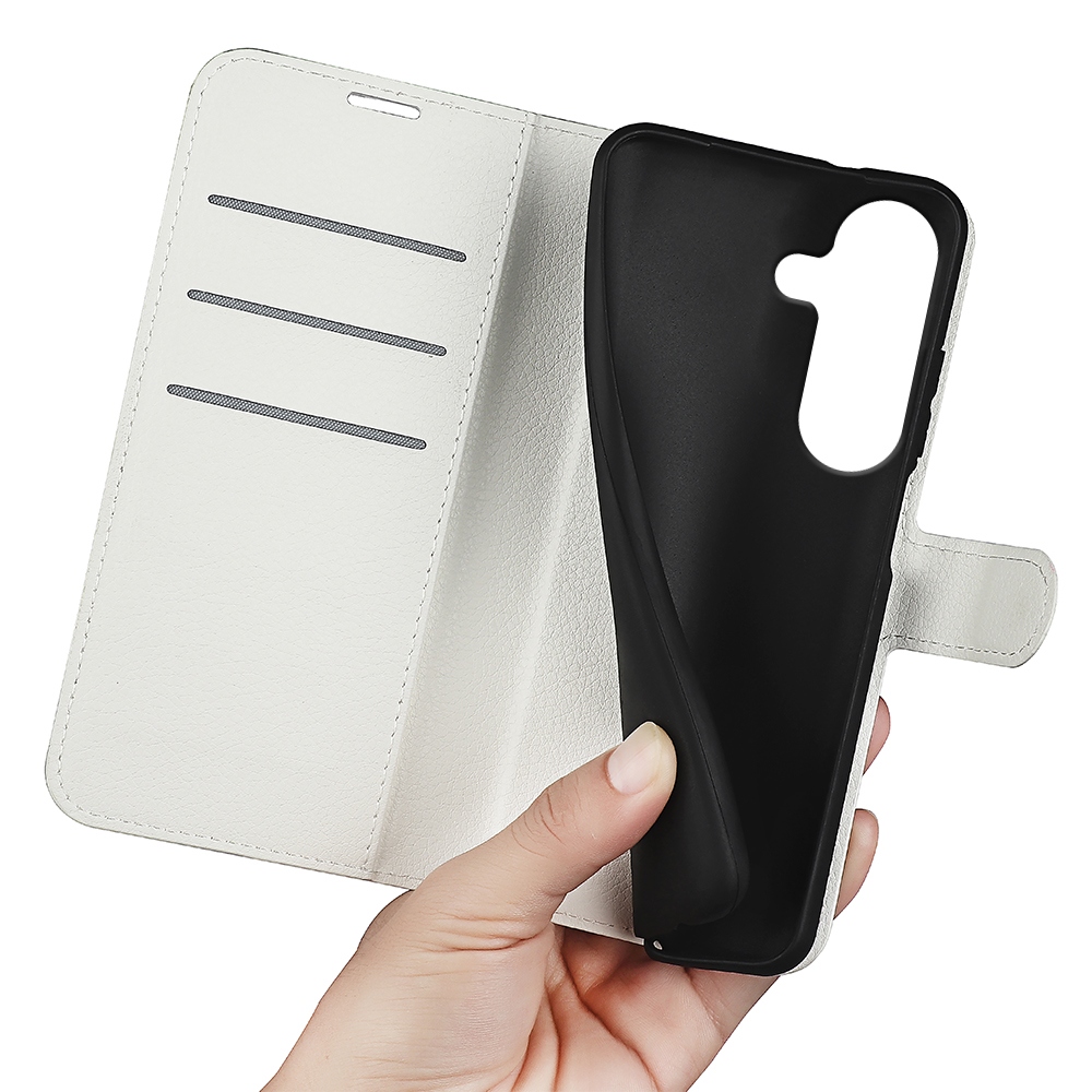 Litchi knižkové púzdro na Samsung Galaxy S26/S26 Pro - biele