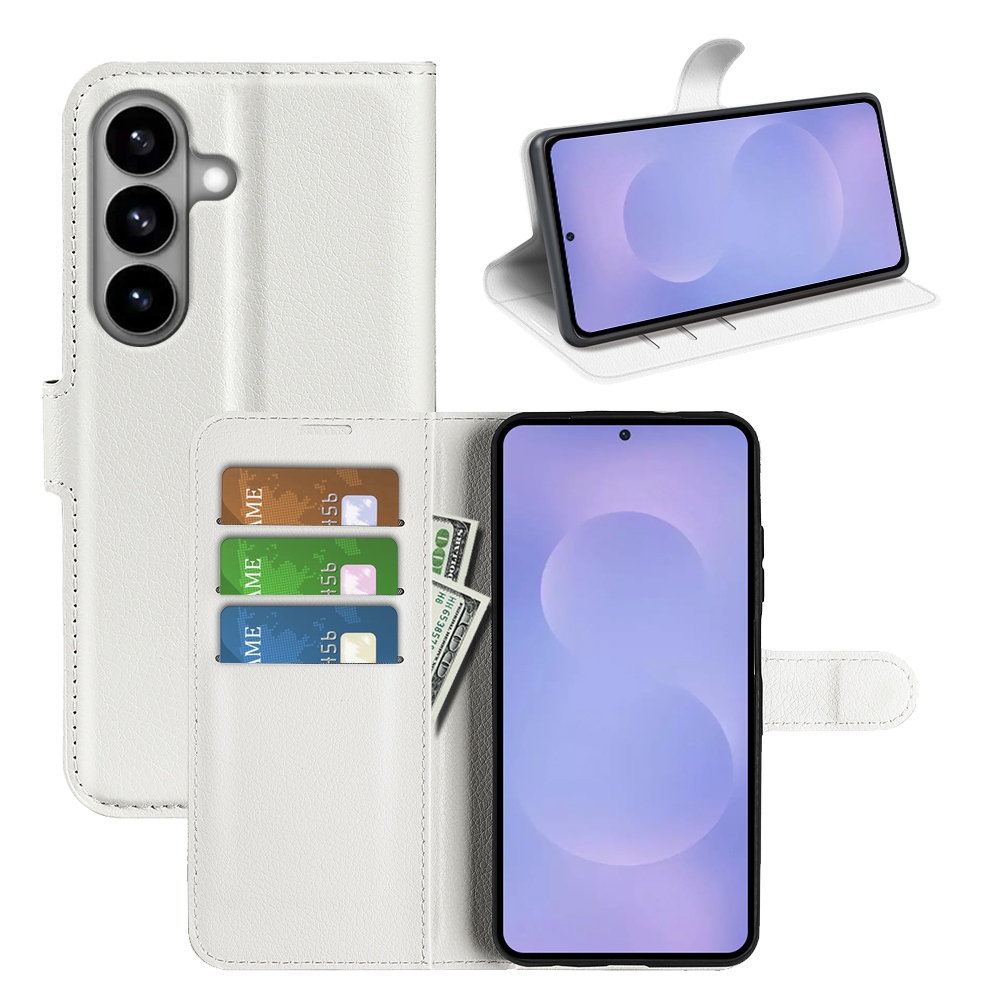 Litchi knižkové púzdro na Samsung Galaxy S26/S26 Pro - biele