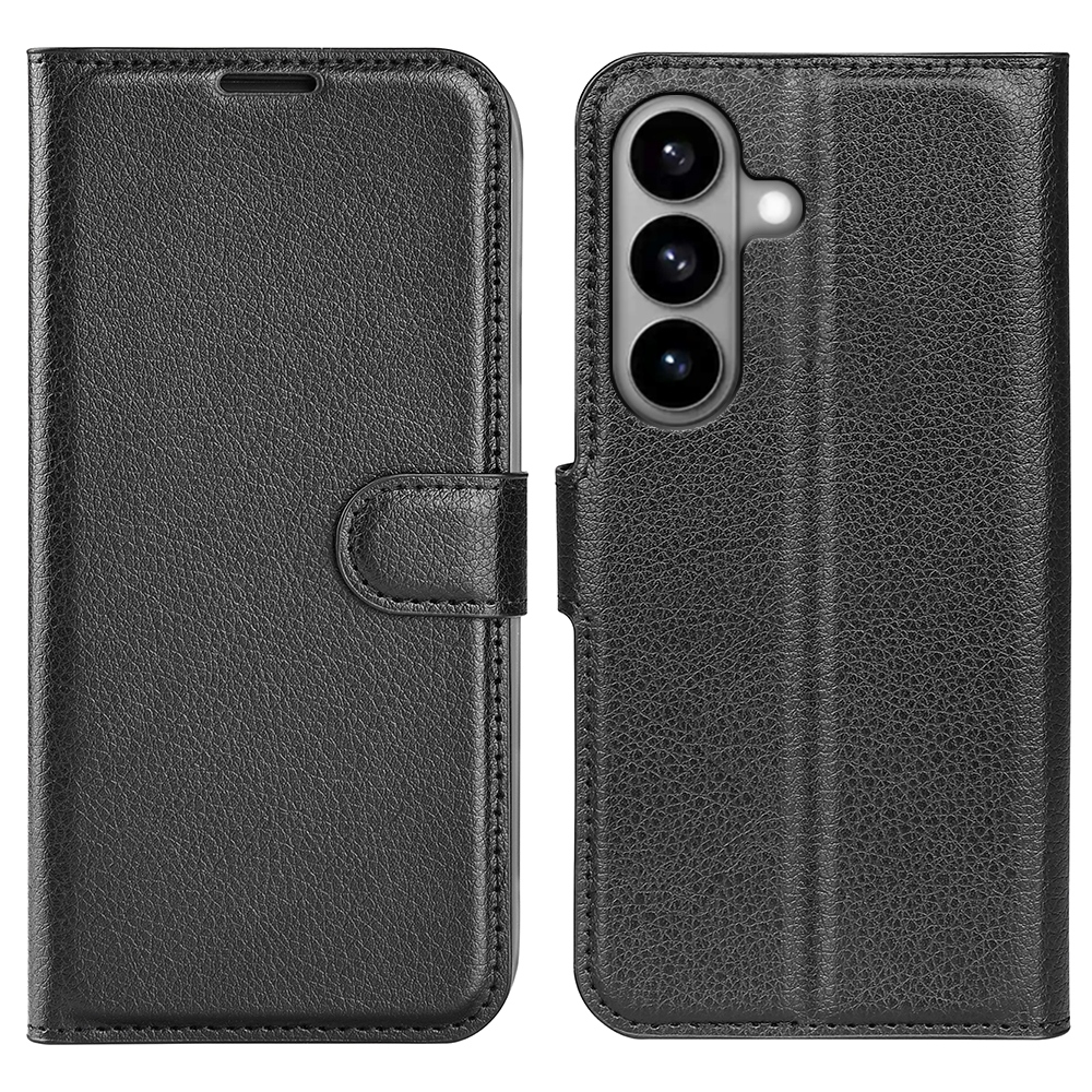 Litchi knižkové púzdro na Samsung Galaxy S26/S26 Pro - čierne