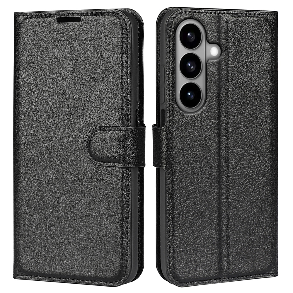 Litchi knižkové púzdro na Samsung Galaxy S26/S26 Pro - čierne