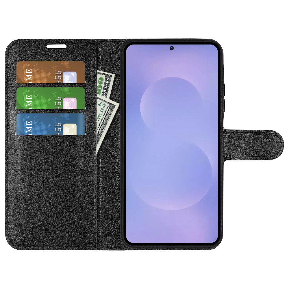 Litchi knižkové púzdro na Samsung Galaxy S26/S26 Pro - čierne