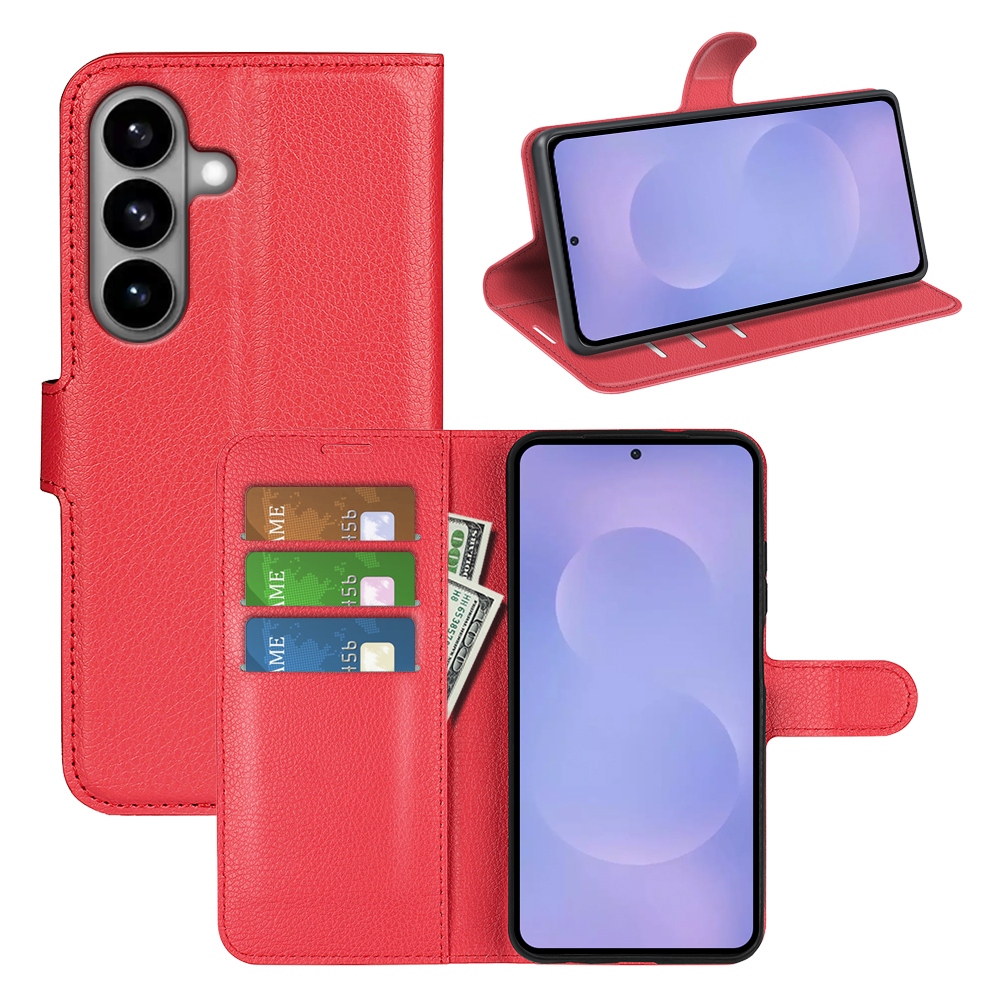Litchi knižkové púzdro na Samsung Galaxy S26/S26 Pro - červené
