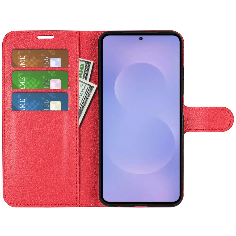Litchi knižkové púzdro na Samsung Galaxy S26/S26 Pro - červené