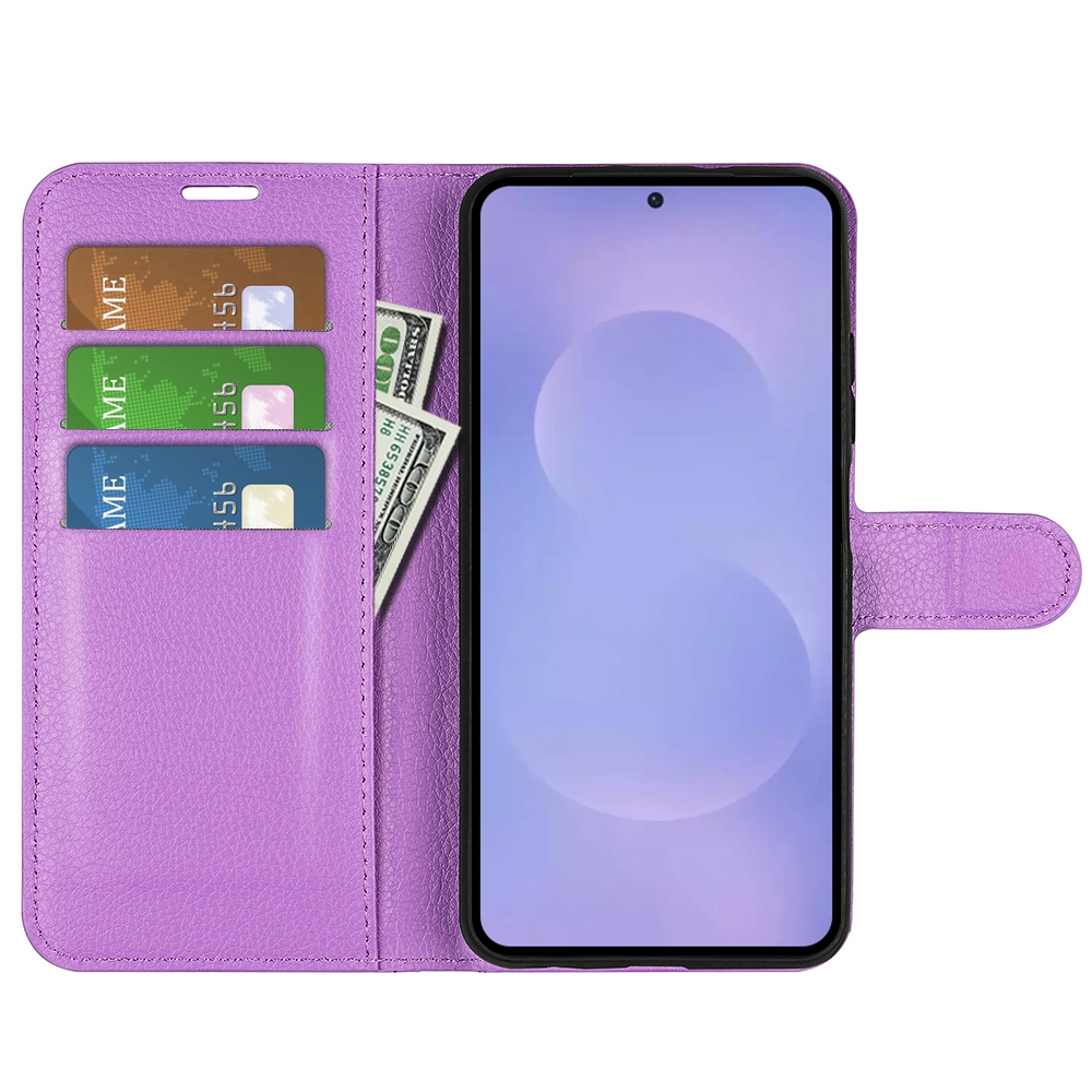 Litchi knižkové púzdro na Samsung Galaxy S26/S26 Pro - fialové