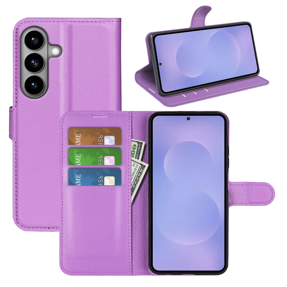 Litchi knižkové púzdro na Samsung Galaxy S26/S26 Pro - fialové